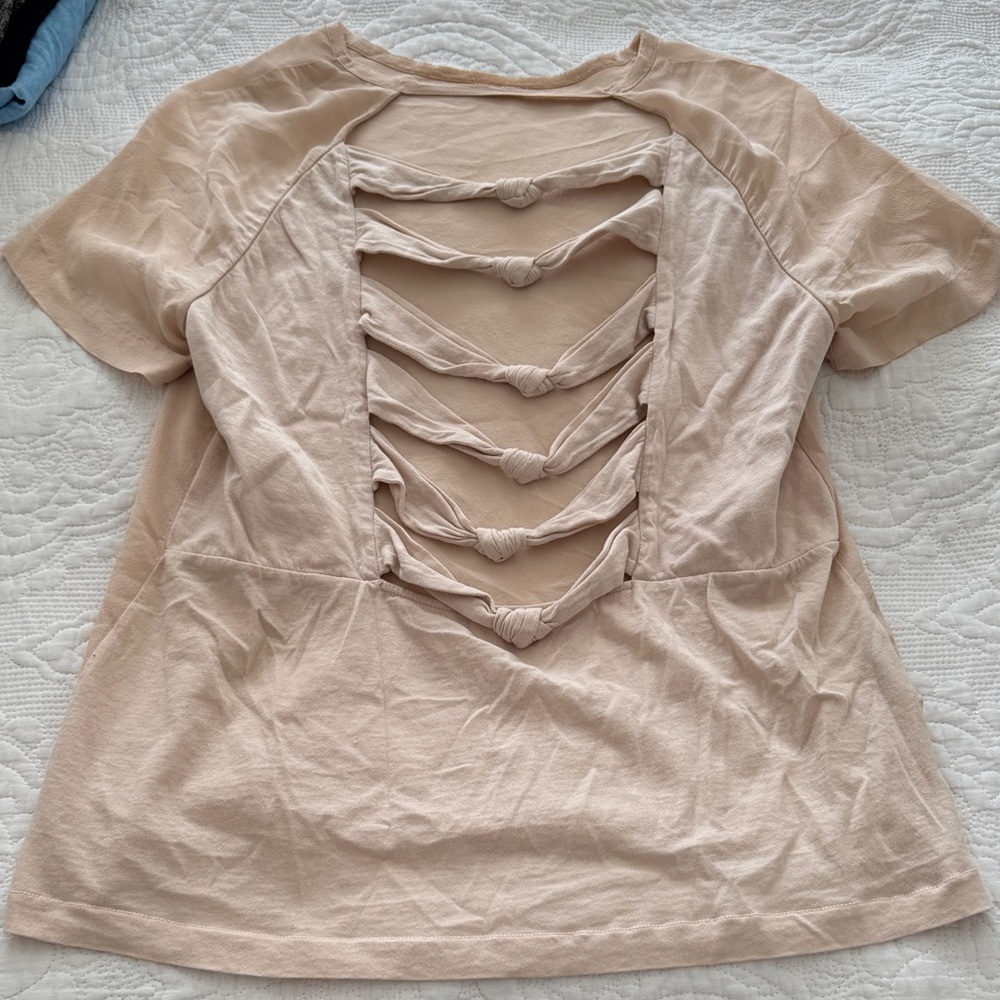 Stylish Beige Women's Top with Knotted Back Design